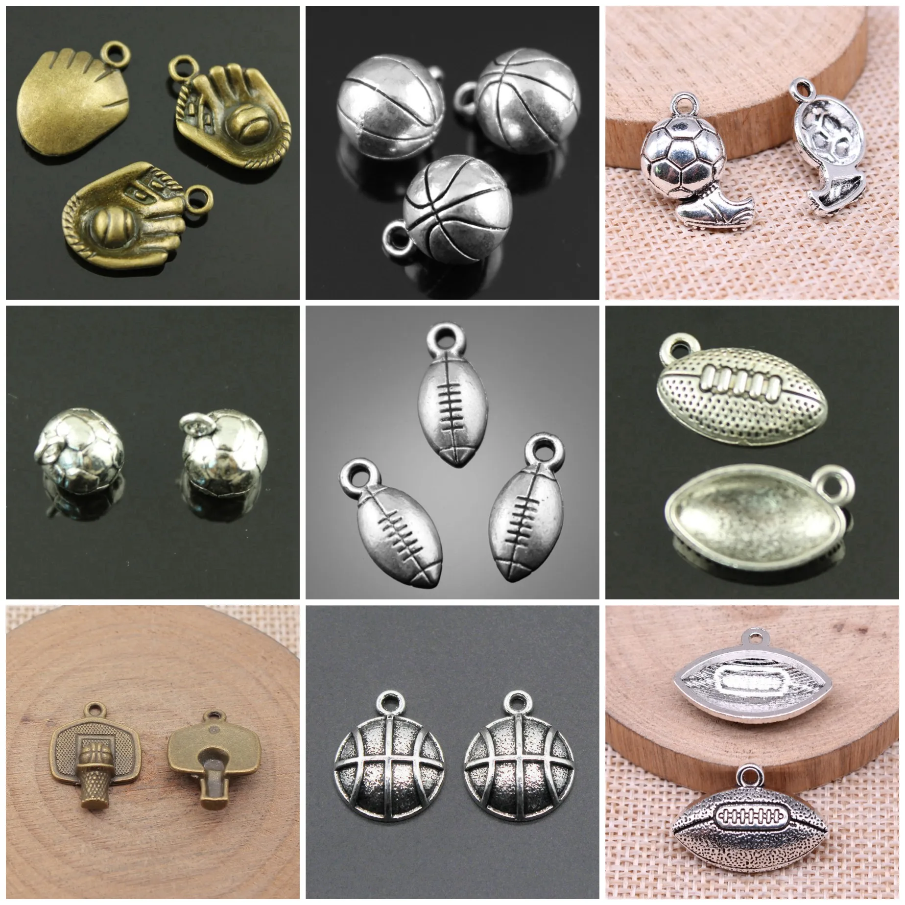 Zinc Alloy Basketball Football Badminton Sports Charms Pendant For Earring Keychain Necklace Making Jewelry Accessories