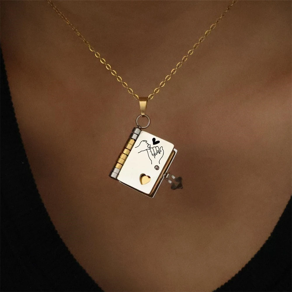 قلادة كتاب ابنتي المذهلة هدية عيد ميلاد من أمي أبي منقوشة 6 صفحات من القلائد الكتب الألمانية القابلة للفتح #4