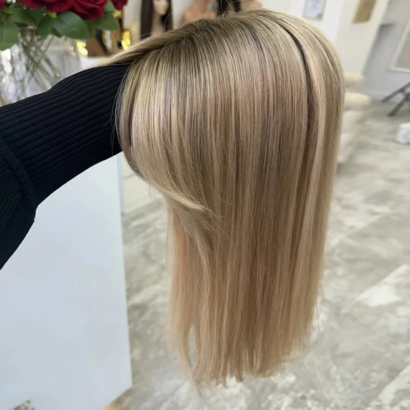 

Блондинка Коричневый Синтетический Парик Фронта Шнурка Темный Парик С Светлыми Бликами Натуральный Парик Прямой Парик Средней Части