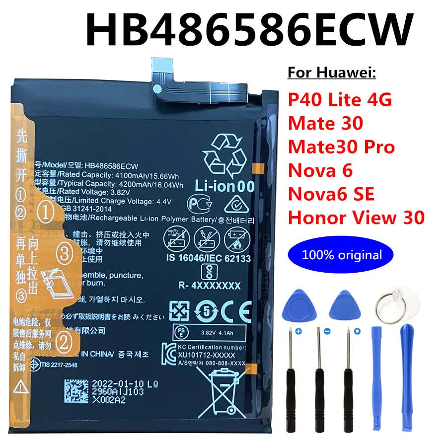 Original HB486586ECW Battery for Huawei P40 Lite 4G Mate 30 Mate30 Pro Nova 6 SE Honor View 30 JNY-L01A JNY-L02A JNY-LX1 JNY-LX2