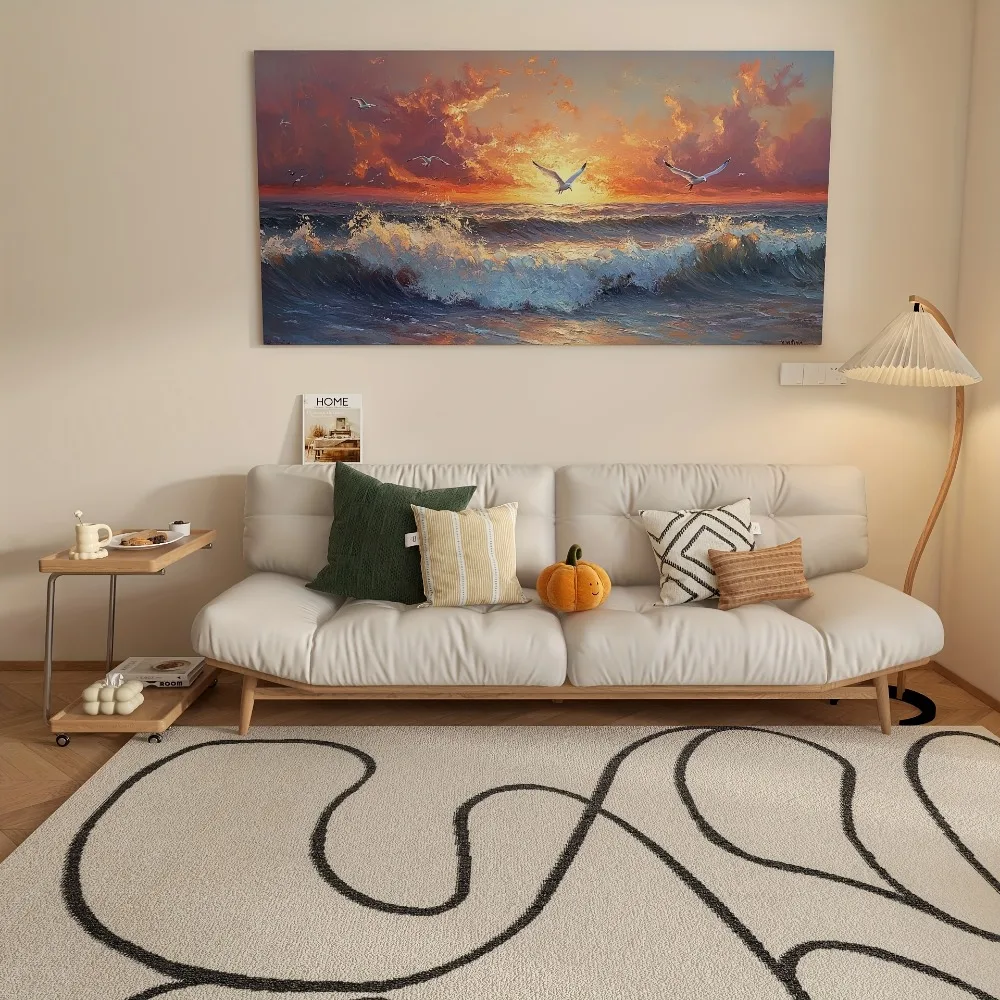 【 Classroom Decoration 】 Serene Beach Sunset Canvas Art - 1.5 inch thick pine frame, modern coastal scenery wall decoration