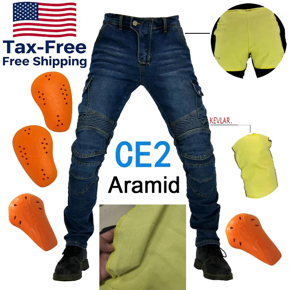 Aramid Fiber Motorcycle Jeans Fireproof Knee Protection Motorcycle Trousers for Riding Touring