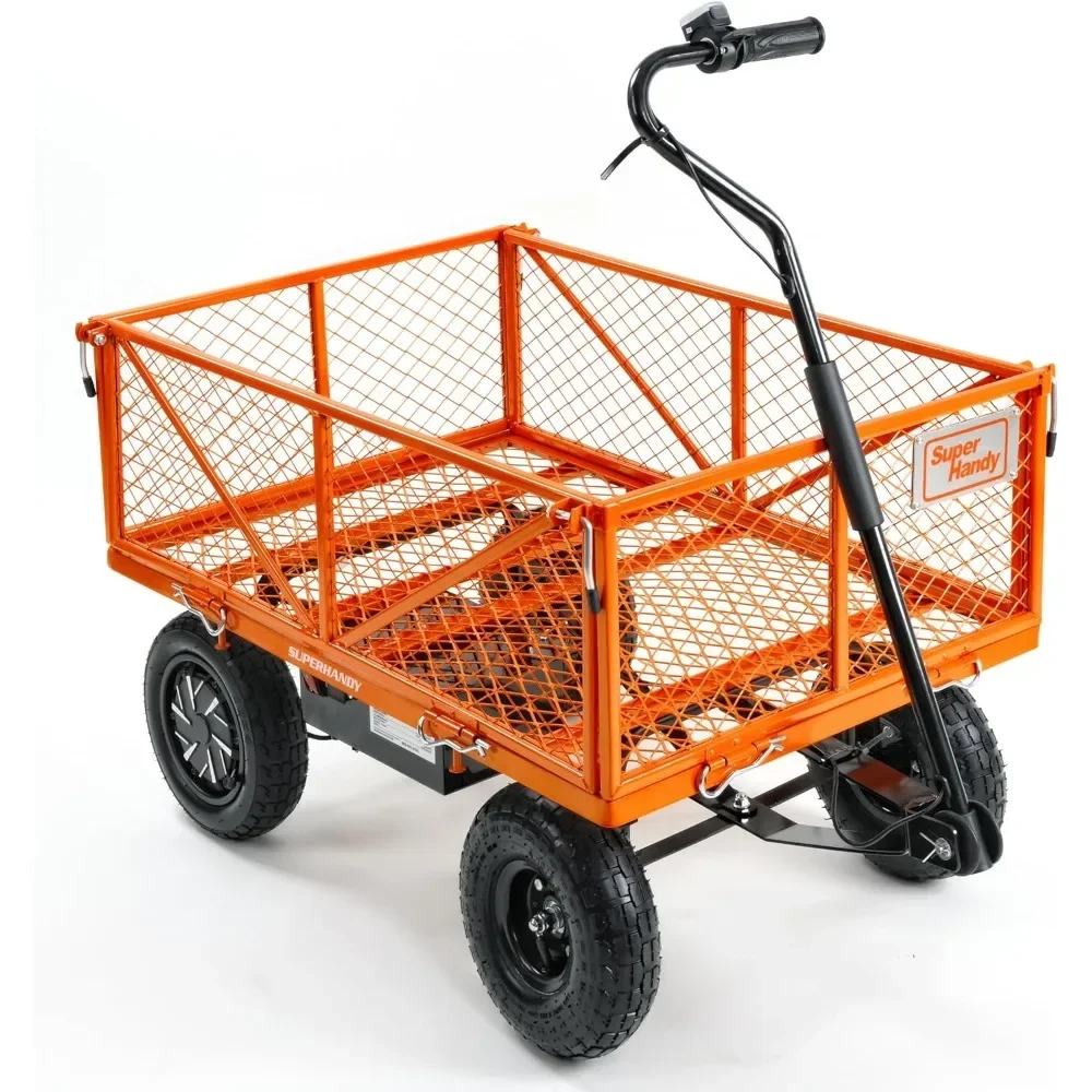 v Carro de jardín de asistencia eléctrica - Carro utilitario de 5,7 pies cúbicos Diseño de cama plana convertible Carro de camping con ruedas de 10 pulgadas para todo terreno Ca