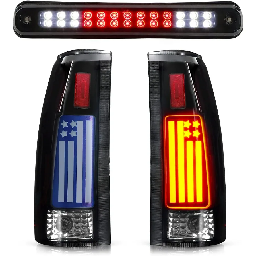

LED Taillights + High Mount Stop 3rd Brake Light Set Fit for Chevy GMC C/K 1500 2500 3500 88-99, for Chevy Silverado 94-98, for