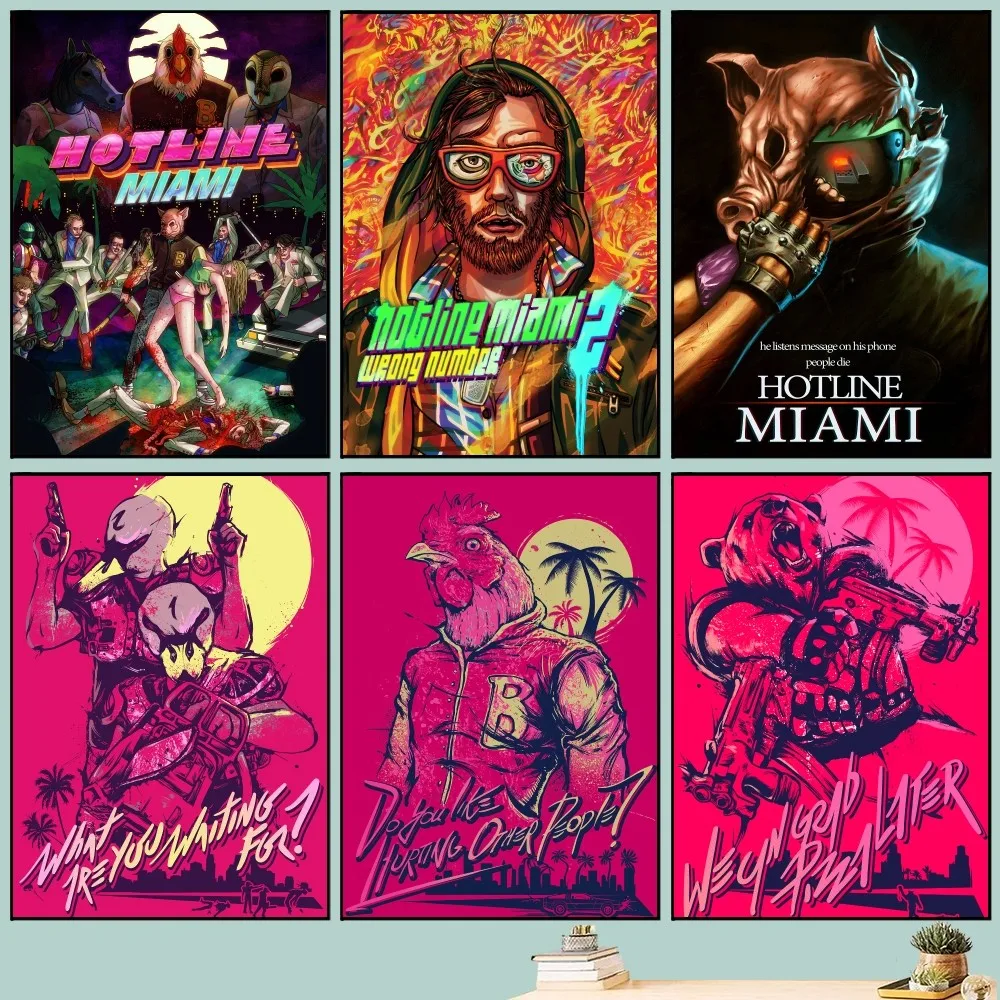 Hotline Miami 1 2 Hot Video Game Poster DIY Vintage Movie Po