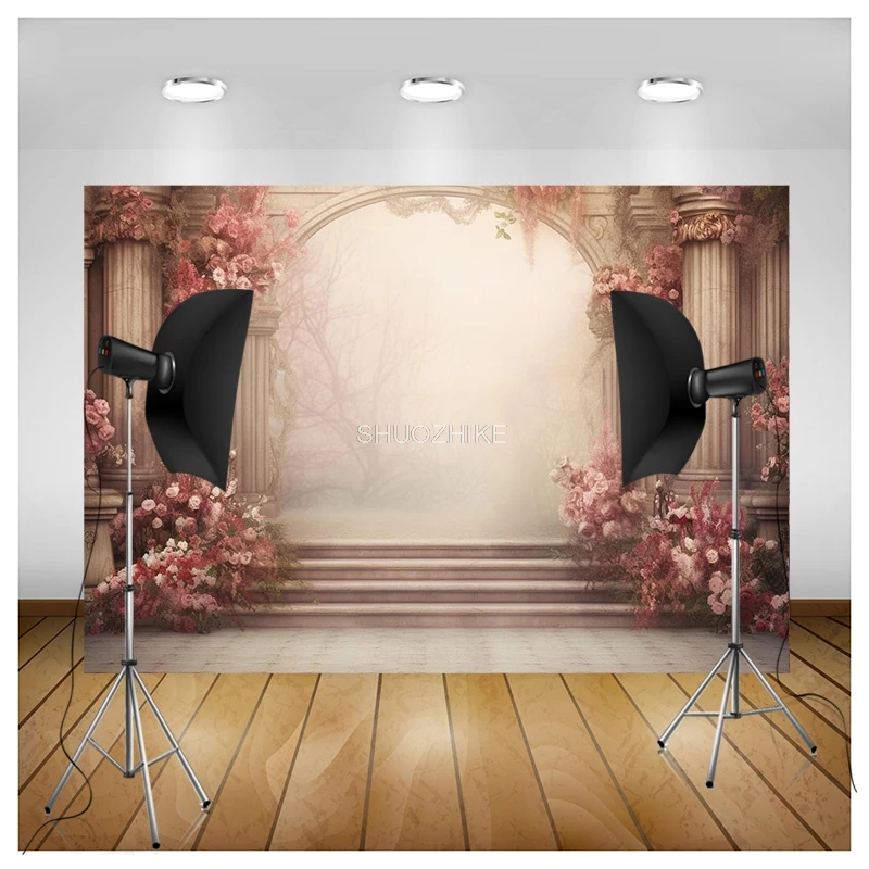 Bouquet Wedding Ceremony Stage Fantasy Photography Backdrop Props Anniversary Archway With Flowers Photo Studio Background HL-18