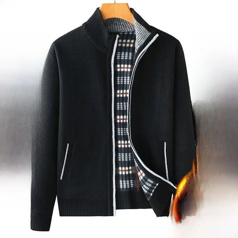

Мужской утепленный повседневный кардиган с начесом, комфортный теплый топ для осени и зимы, из полиэфирного волокна, длинный рукав, вязаный...