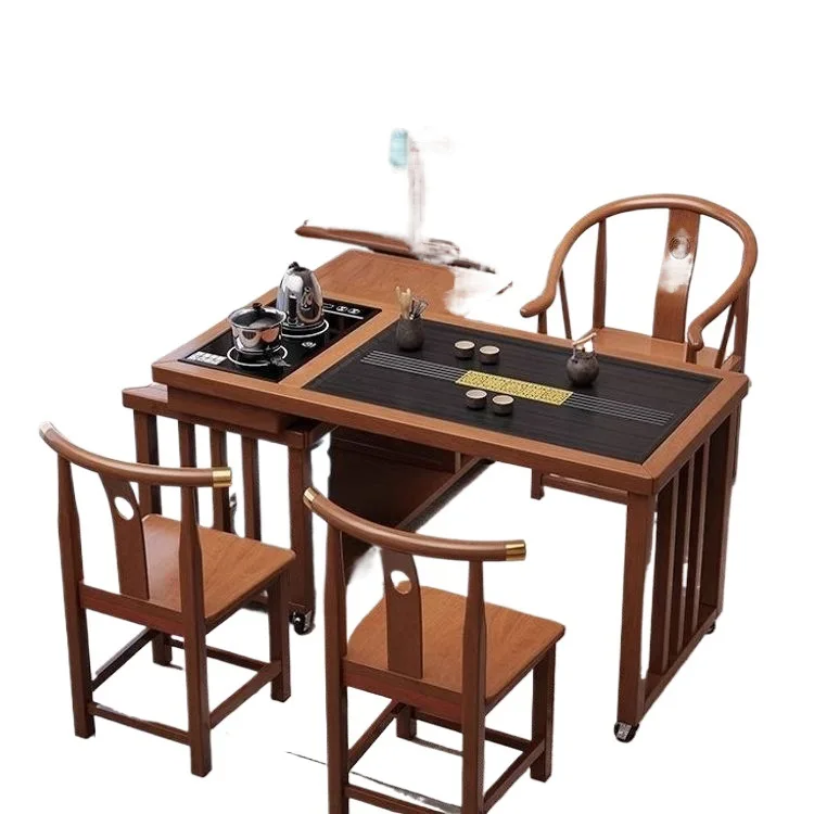 Small apartment table and chair combination movable tea table kettle