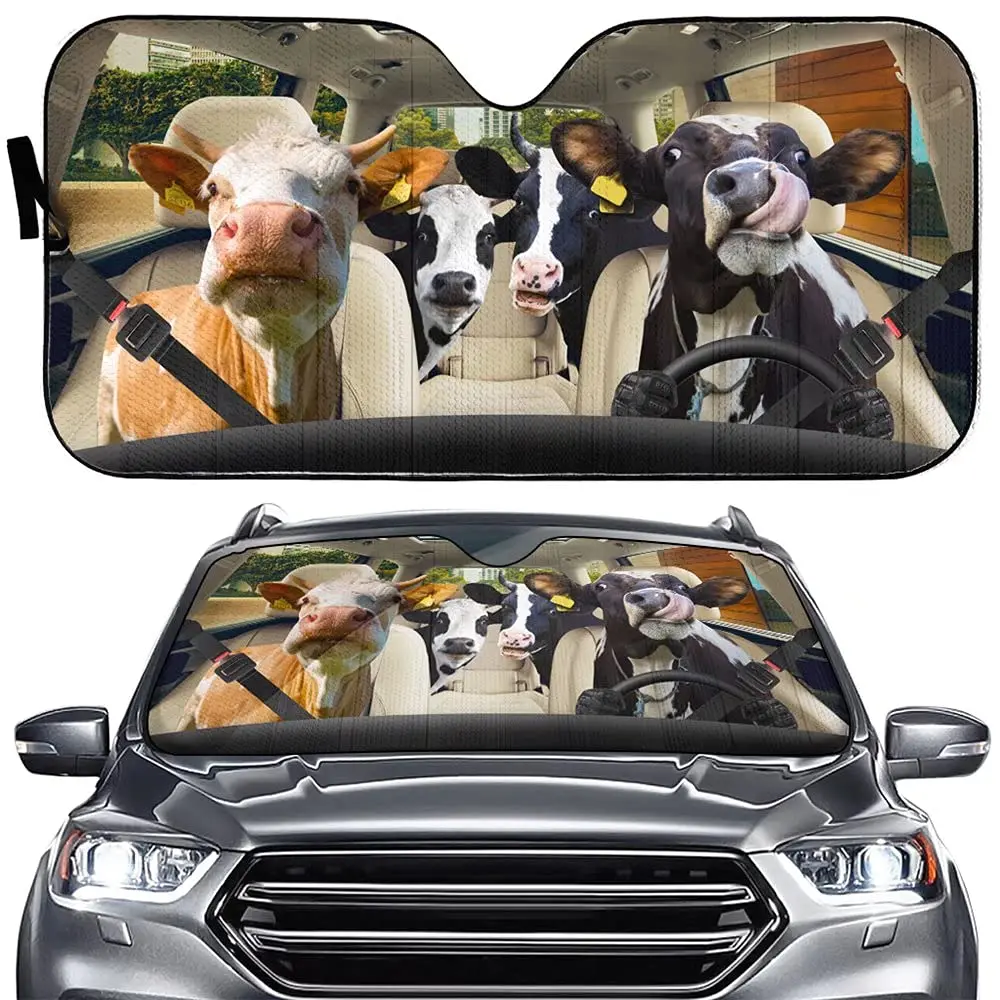 

Funny Cow Driver Auto Windshield Sun Shade,Farm Cattle Car Front Window Visor Animal Vehicle Sun Block Cover Heat Reflector Anti