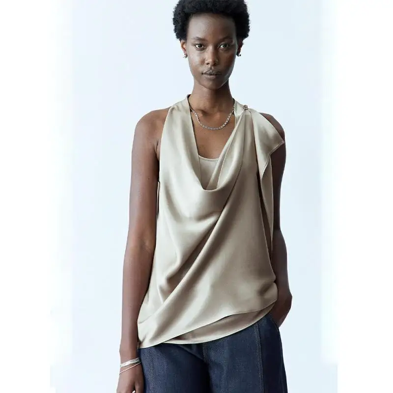 

Модные женские блузки и рубашки Maxdutti, женская одежда, импортная двусторонняя атласная рубашка из триацетата, топ-майка