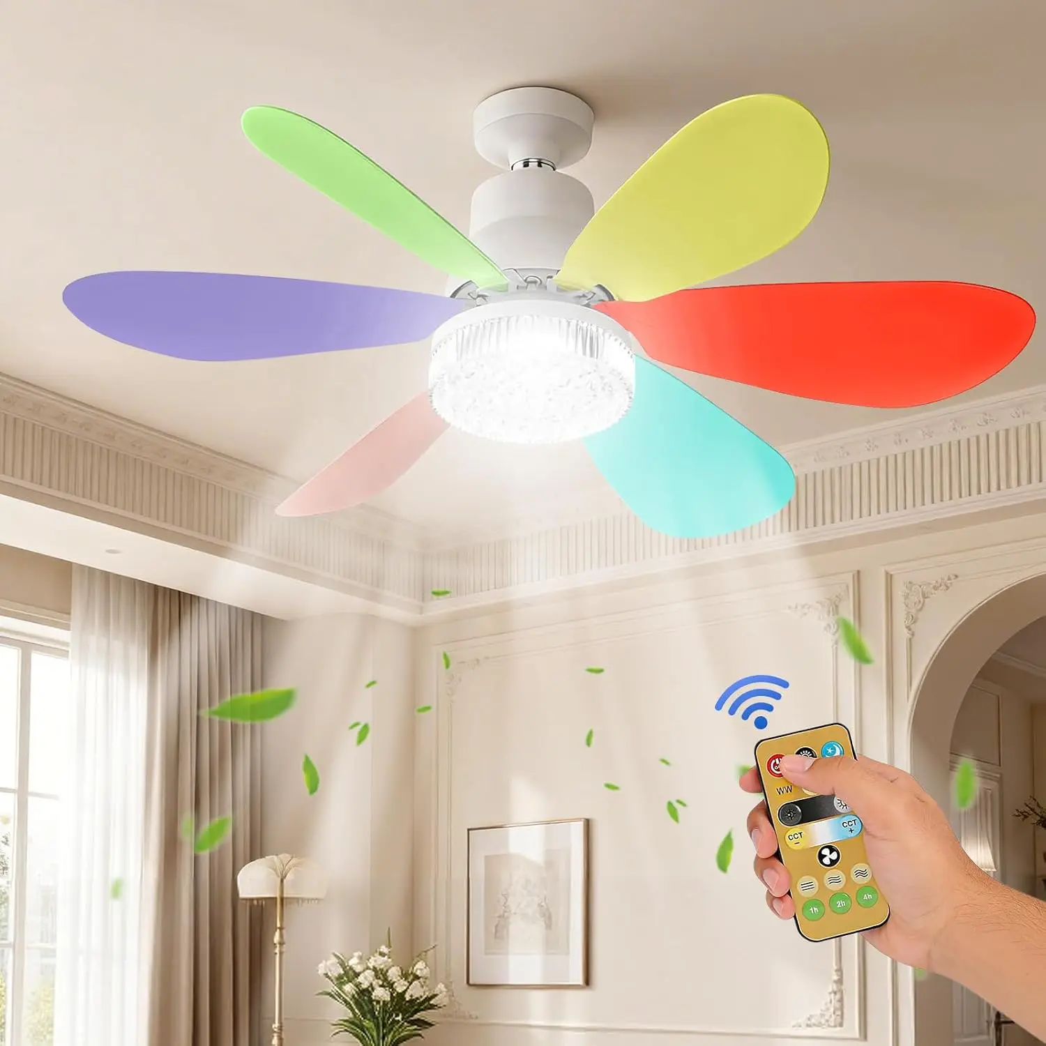 40W E27 LED Ceiling Fan With Light And Remote Control Modern Retractive Fan Light Bulb Silence For Room Living Room Lighting