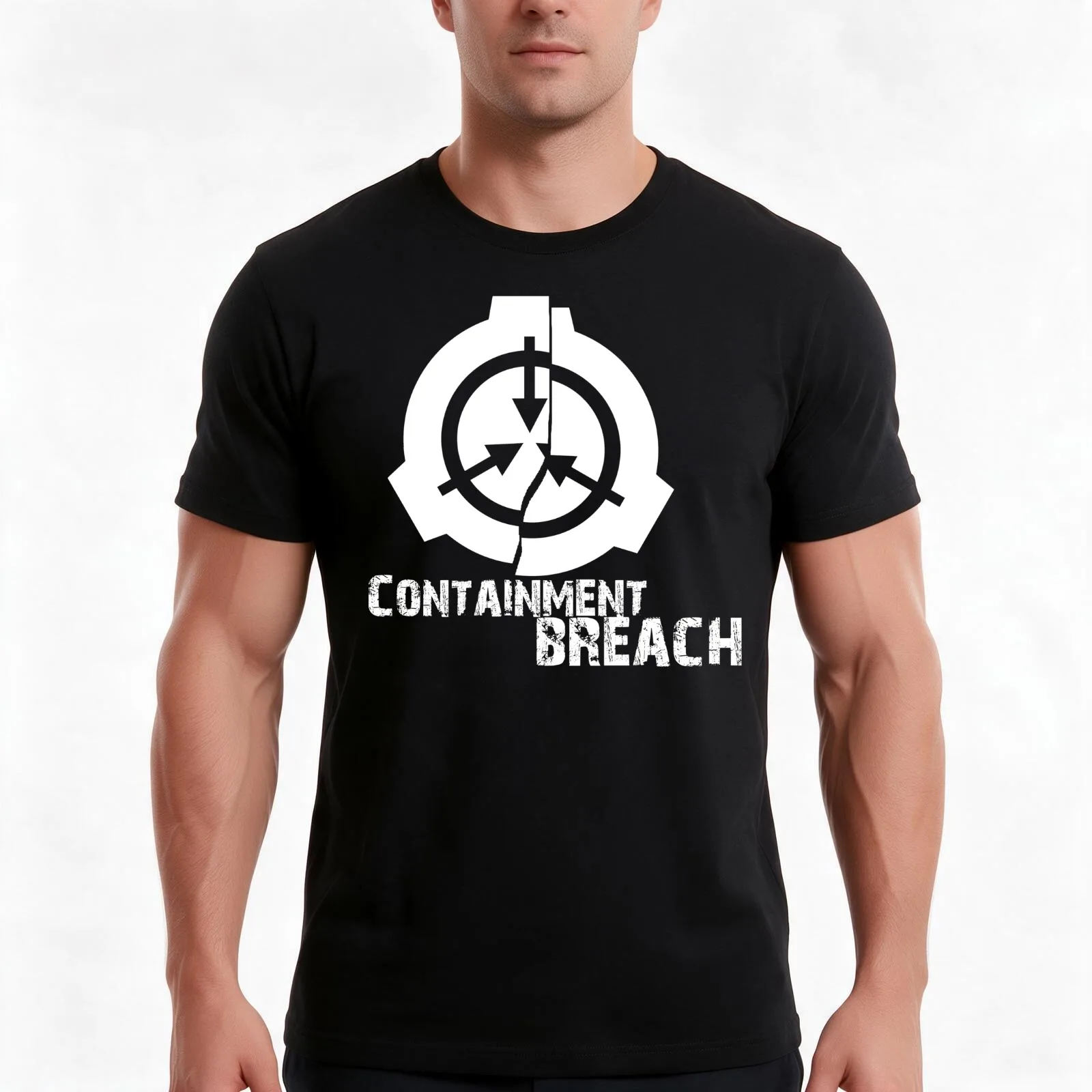 SCP Breach T-Shirt, Summer Casual Cotton Tee, Oversized Streetwear Tops, Vintage Graphic Print, Loose Fit Short Sleeve