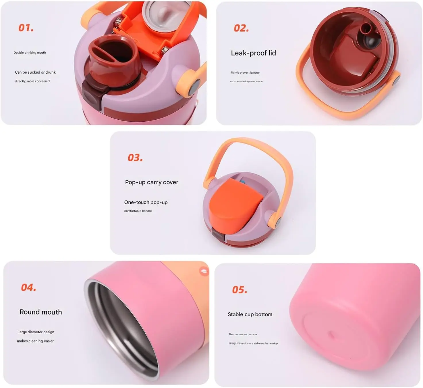 زجاجة مياه معزولة من الفولاذ المقاوم للصدأ مع صنبور ثنائي الاتجاه، ومقبض من القش والدلو، للسفر والمدرسة والرياضة، #3