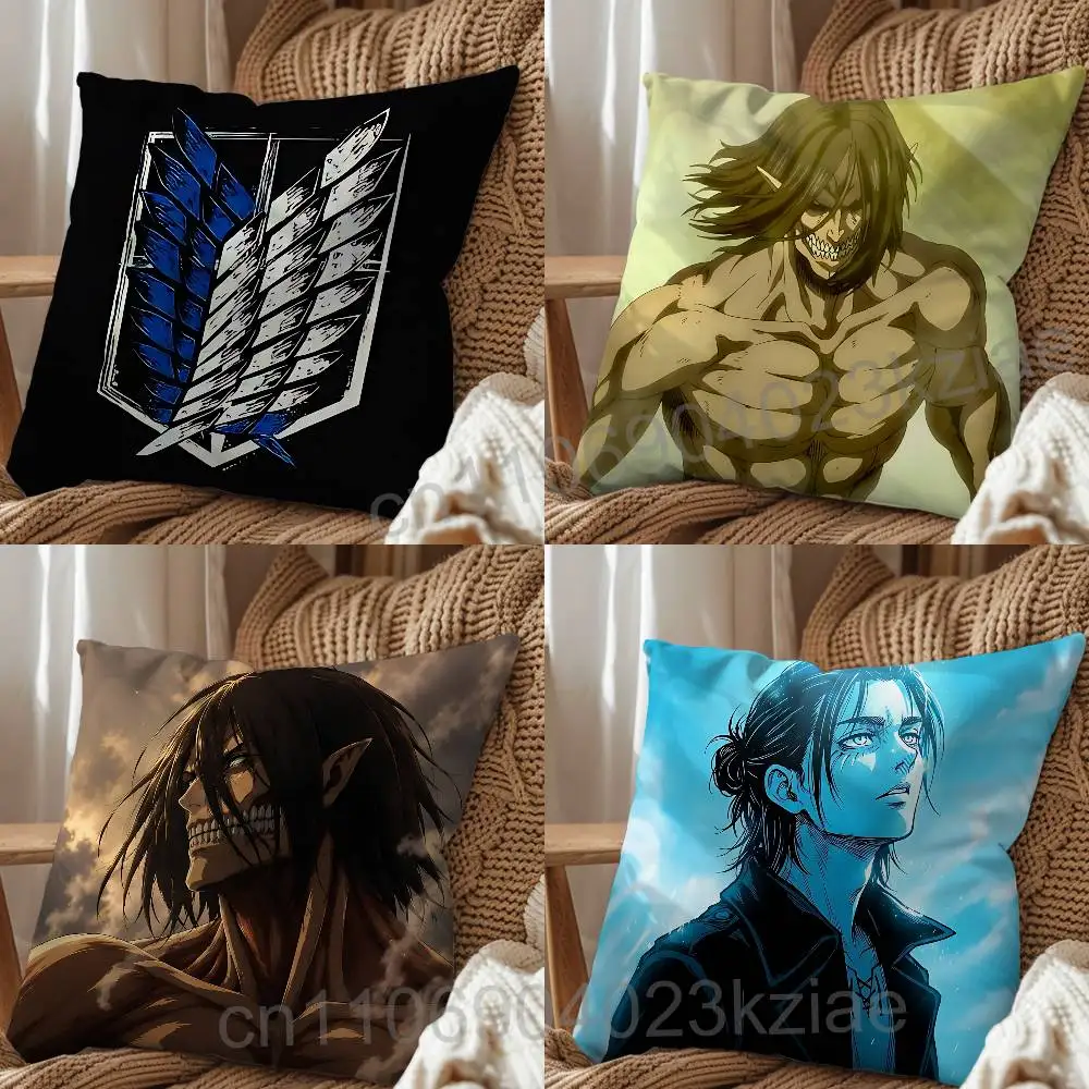 Eren Yeager Attack on Titan Print Kissenbezug, quadratischer Kissenbezug für Wohnzimmer, Schlafzimmer, Dekoration