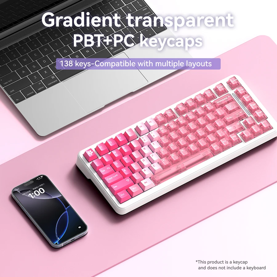 Galaxy Glow Gradient PBT Keycaps 2025 | FREEWOLF 138Keys RGB Pro-Grade Keycap Set | Fit 61-108% MX/Magnetic Gaming Keyboard