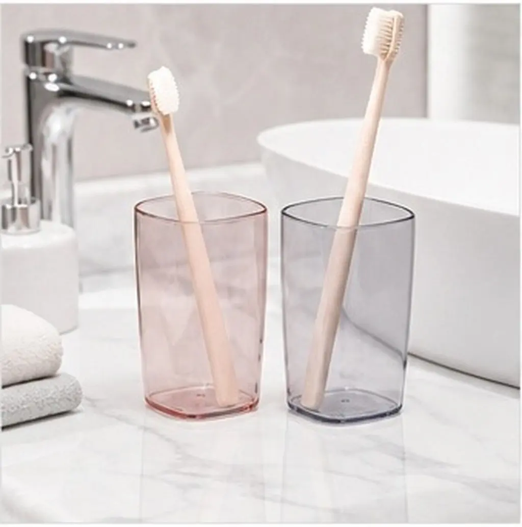 2Pcs Transparent Tooth Brush Cups Solid Gargle Drinking Tooth Mug Multifunctional Water Cup Drink Cup