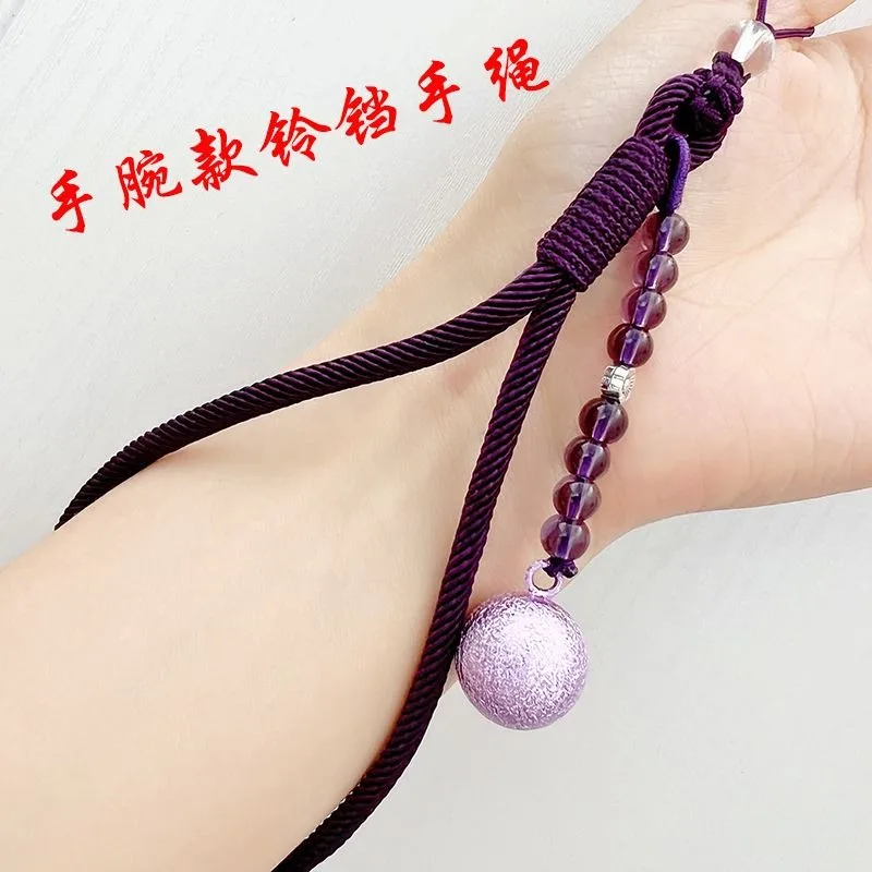 Original Water Sound Bell Short Phone Lanyard with Pendant Keychain Hand Carry Wristlet Unisex Chinese Style Handcrafted Gift