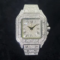 Luxury Fashion Diamond Watches for Men Bling Iced Out Stainless Steel Quartz Wristwatch Original Design Square Hip Hop Relojes