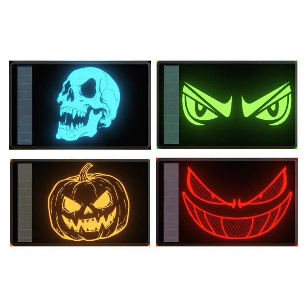 Solar Powered Car Neon Lights Adhesive Colorful Car Triangle Window Light Scary Expression Warning Wireless