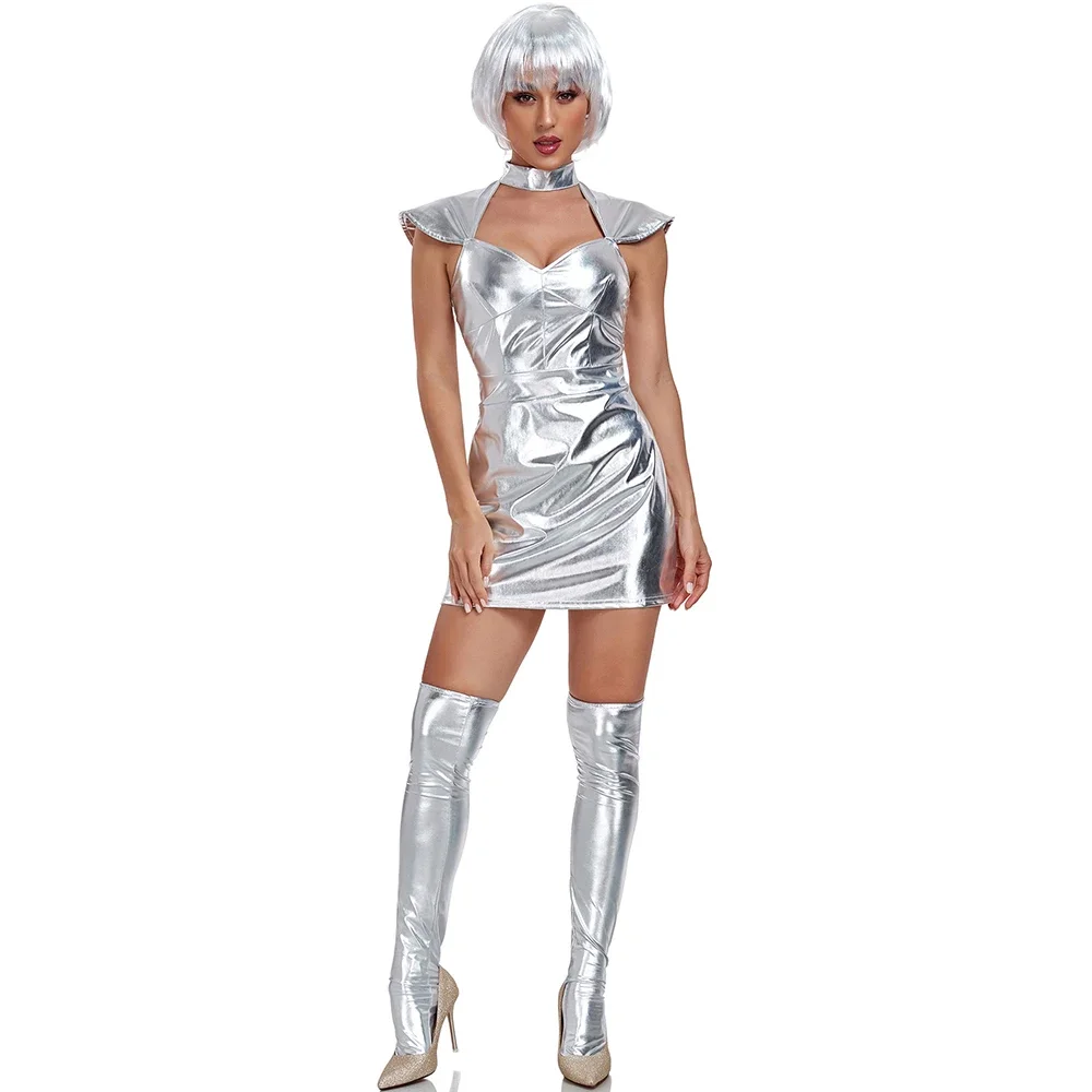Schönes Sexy Damen-Halloween-Weltraumkostüm Cosplay Planet Silber Mann Uniform Bühnenkostüm Astronauten-Kostüm – Detail 3