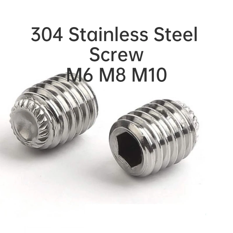 

100pcs Authentic 304 Stainless Steel Tight Setting Screws Non-slip Hexagon Scoket Screw Concave Endding Knurling Nuts M6 M8 M10