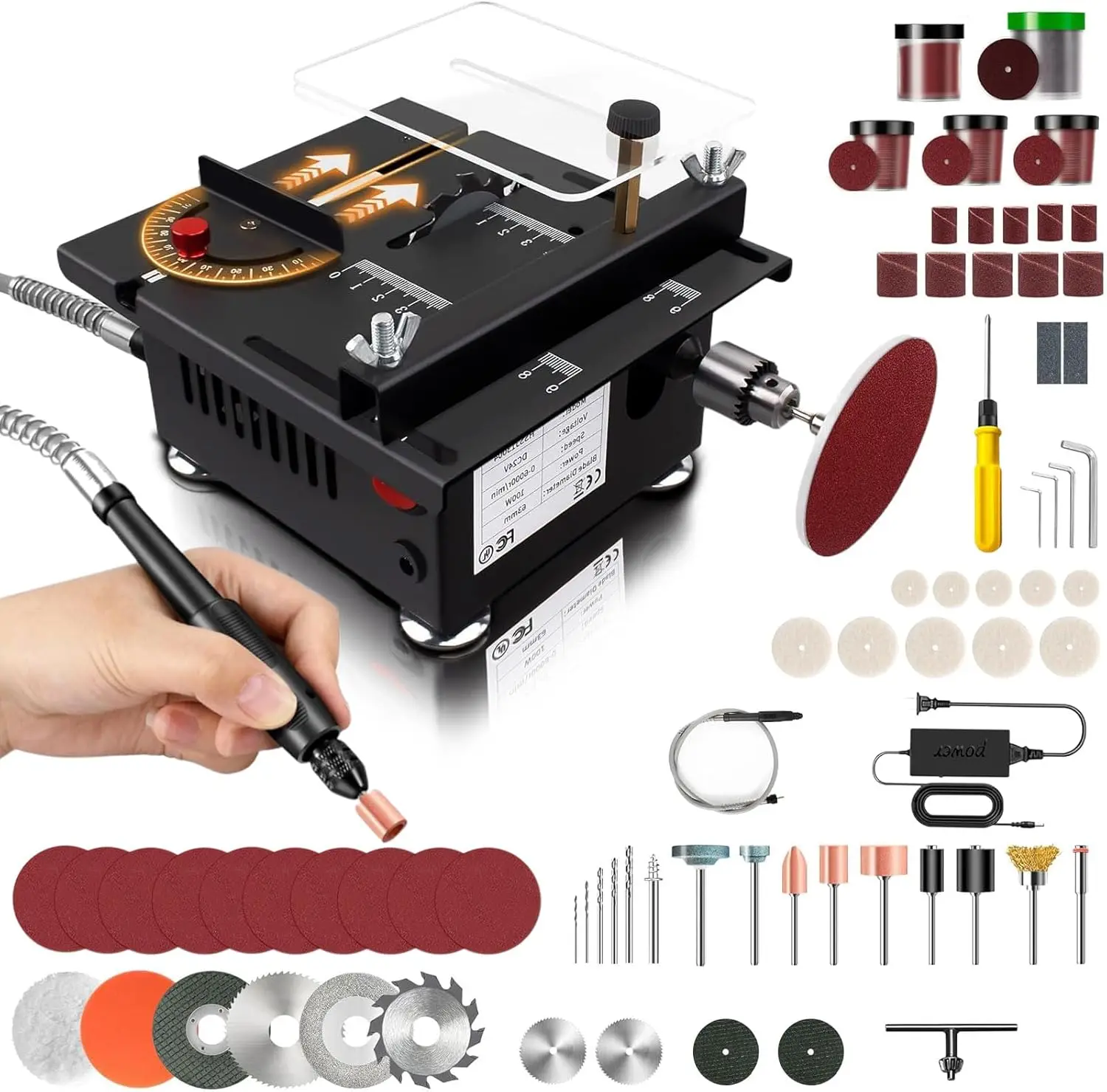 

118Pc Mini Multi-Functional Table Saw Multi-Functional Portable Adjustable Cutting Sanding Engraving Drilling All-In-One
