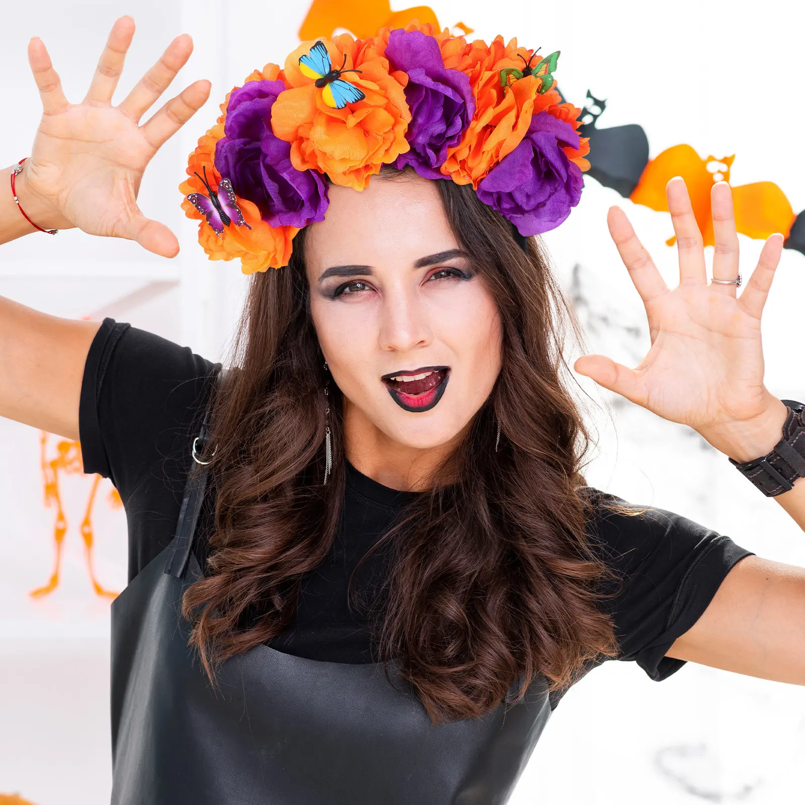 

Vibrant Mexican Flowers Headband Day of Dead Floral Crown Rose Hairband Festival Costume Cosplay Masquerade Ball Wedding