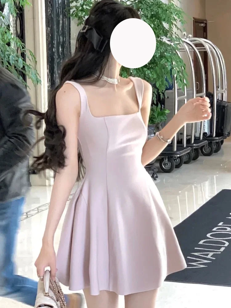 Vestido midi monocromático feminino, robe francês em linha A, roupas elegantes para festas e baile, casamento e baile, novo para o verão, 2022