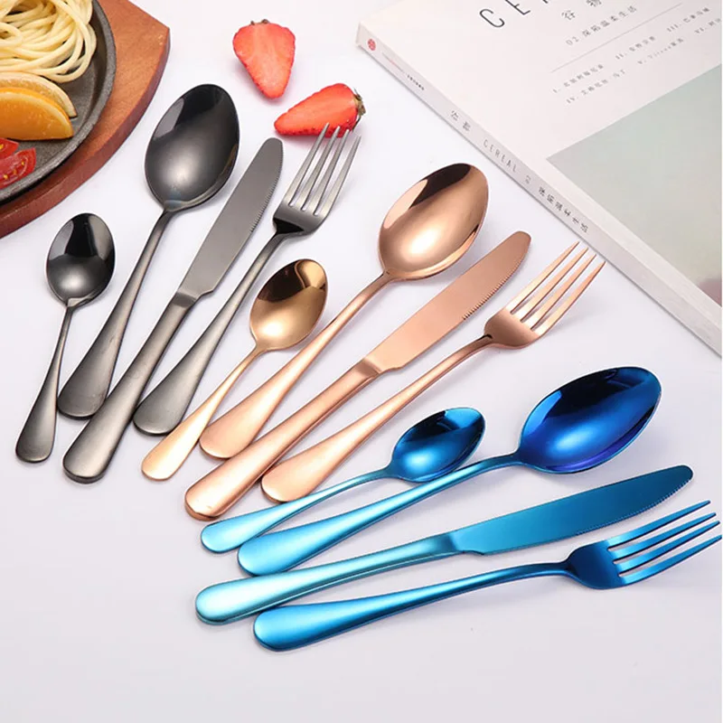 24-Piece Set Gold Plated Flatware Cutlery Set Stainless Steel Tableware 24-piece Cutlery Set Fork and Spoon Knife with Stand