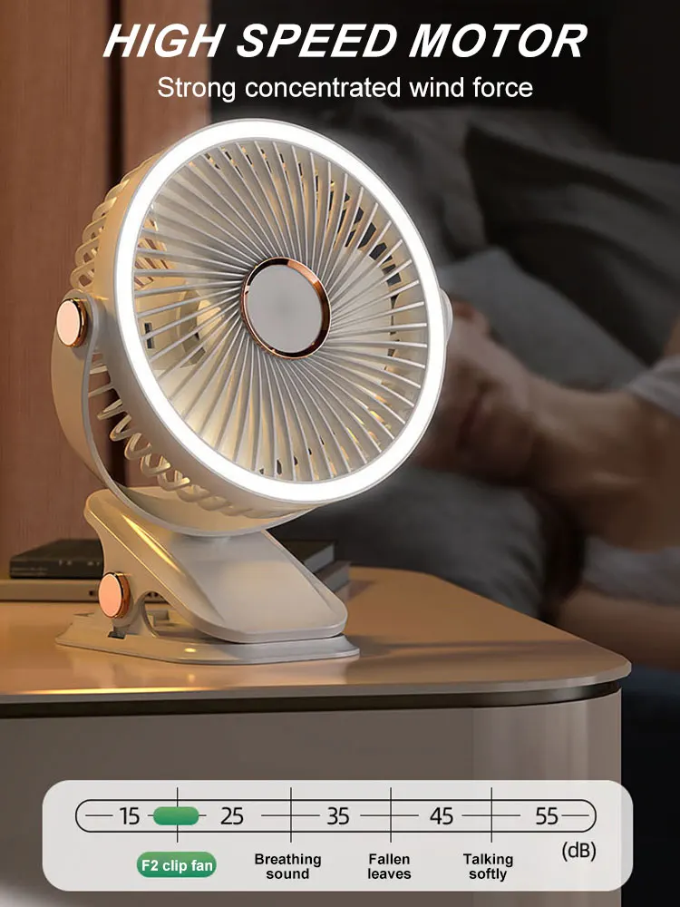 ポータブルクリップオンファン、長持ちする充電式バッテリー、優れたLEDランタン、360回転、5スピード、便利