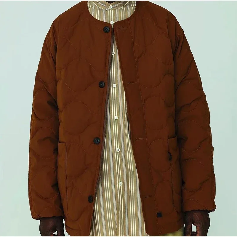22AW Japón suelto plumón de pato blanco para hombres y mujeres ligero fino cálido interior sin cuello abrigo Tricolor Parka