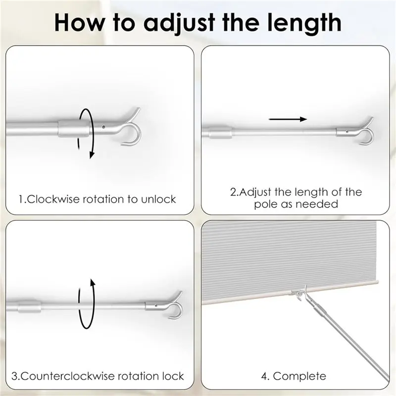GTBL Easy Pull Telescopic Draw Blind Tilt Wand, 13-24In Length Adjustable Blinds Rod, Down & Up Clothes Hanger Hook Pole 4Pcs