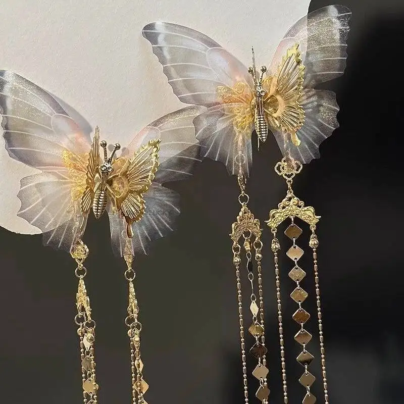 Chinese Hair Pins Flower Hairpins Headpieces Women Girls Fairy Tassel Hanfu Dress Hair Accessories Butterfly Retro Ornament