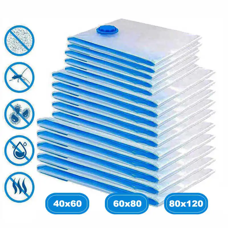 

Compressed Vacuum Bag For Clothes Quilt 40x60cm 60x80cm 80x120cm Air Pump Transparent Wardrobe Underbed Compression Storage Bags