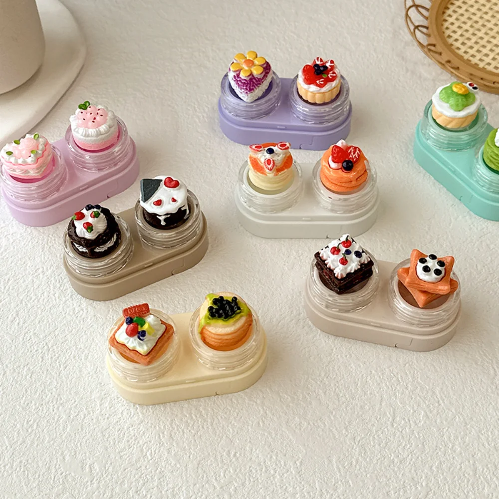Cute Kawaii 3D Cake Contact Lens Case Women Travel Portable Simulation Dessert Lens Box Holder Container Storage Kit Girls Gift