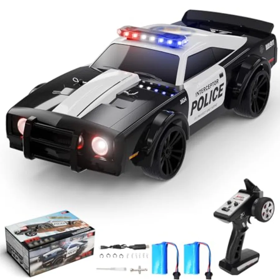 

RC Drift Car 1:16 Scale Dodge Police RC Car Toys 4WD 35KM/H High Speed Vehicle with LED Lights Alloy Material Anti-Collision 38