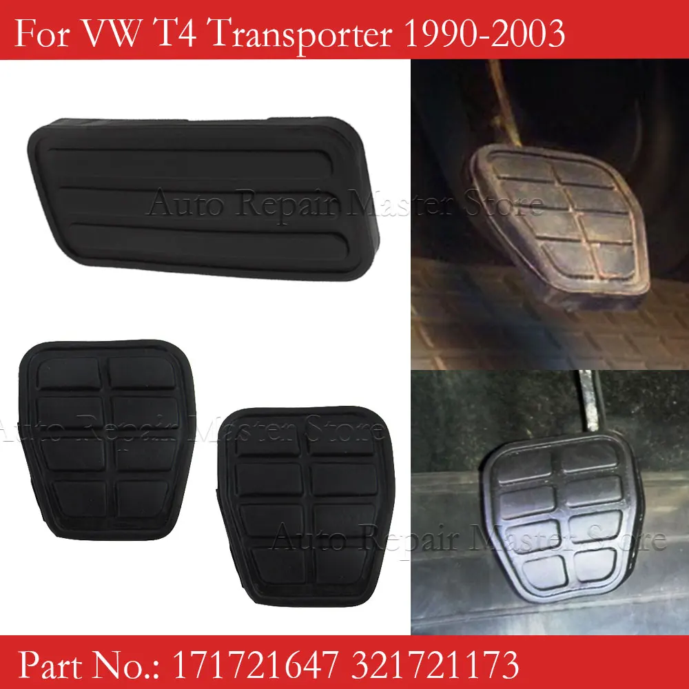 3 PCS 171721647 321721173 Clutch Brake Accelerator Pedal Pad Kit Rubber Black Flexible Wearproof Replacement for T4 Transporter