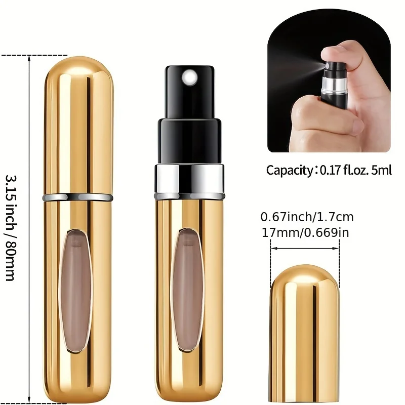 رذاذ عطر صغير قابل لإعادة الملء من الألومنيوم، رذاذ عطر للسفر 5 مل، موزع عطر محمول، علبة عطر قابلة لإعادة الملء