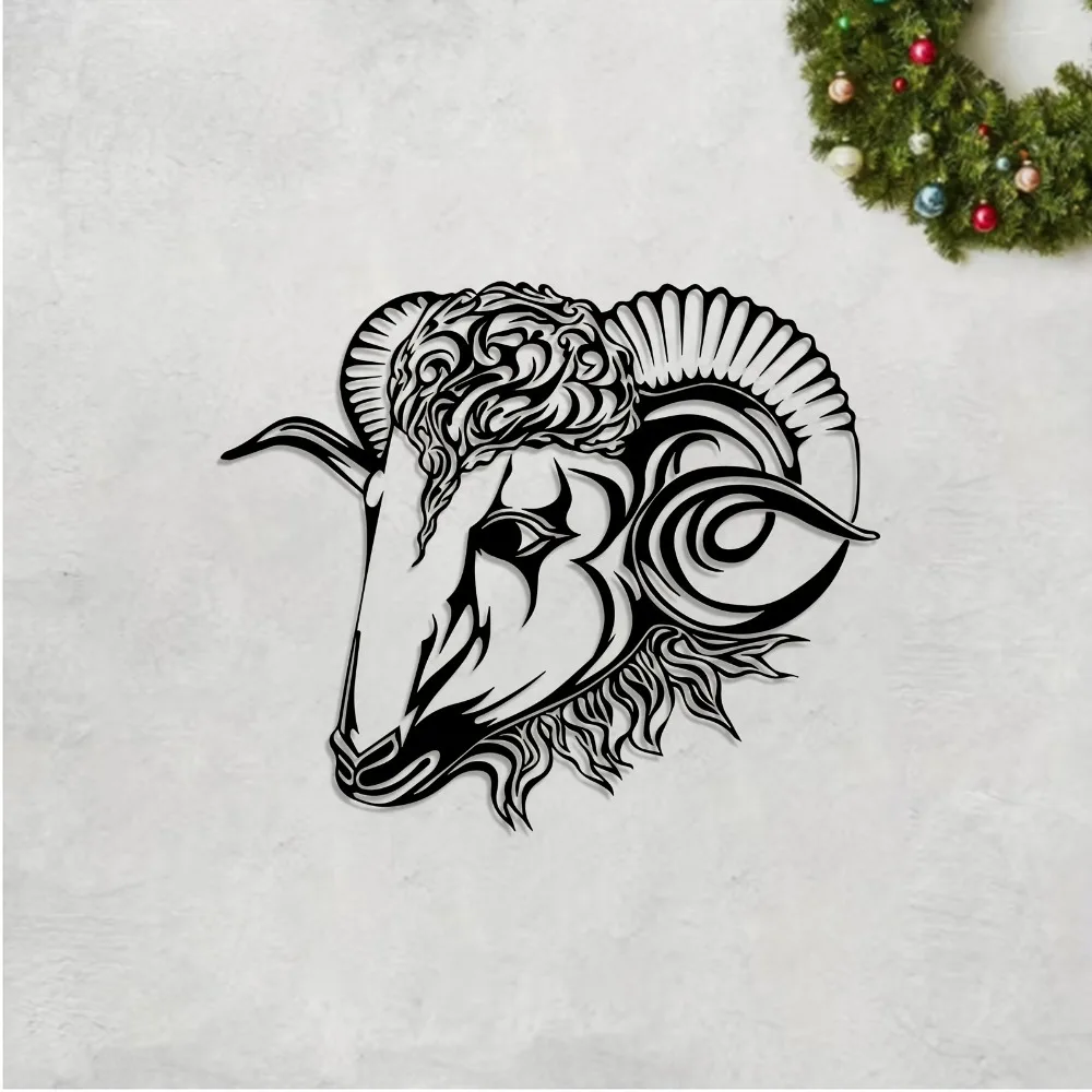 Ram Head Metal Wall Art Intricate Statue Mural Living Room Garden Fence Rustic Home Decor Animal Love Gift Iron Hanging Ornament