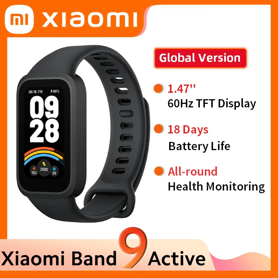 Original Xiaomi Smart Band 9 Active Global Version 1.47'' TFT Screen Fitness Tracker Health Monitoring Bluetooth 5ATM Mi Band