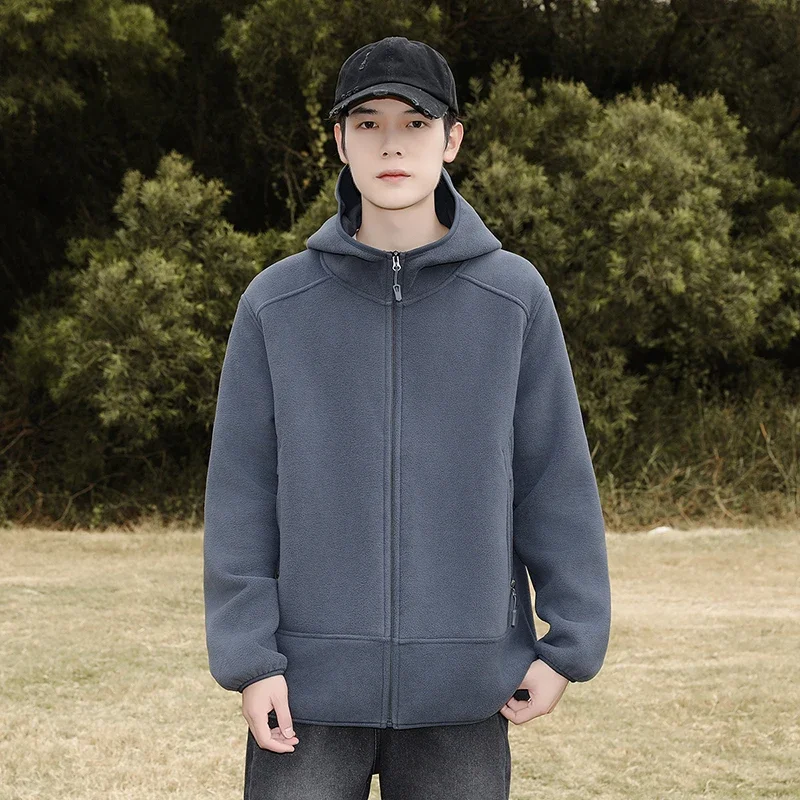 

Cycling Jacket Cardigan Hoodie Mens Thickened and Fleece Double-sided Polar Fleece Coat Mens Autumn Winter Fleece Hooded Jacket