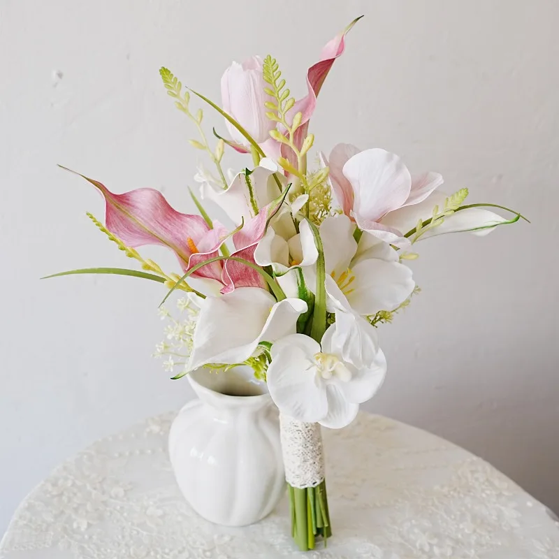 Korean pink and white calla lily wedding bouquet bride certificate wedding photo graduation season photo decoration simulation b