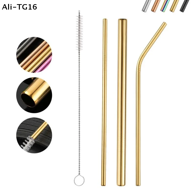4PCS Stainless Steel Straw Reusable Metal Drinking Straw With Cleaner Brush For Home Party Barware Bar Accessories