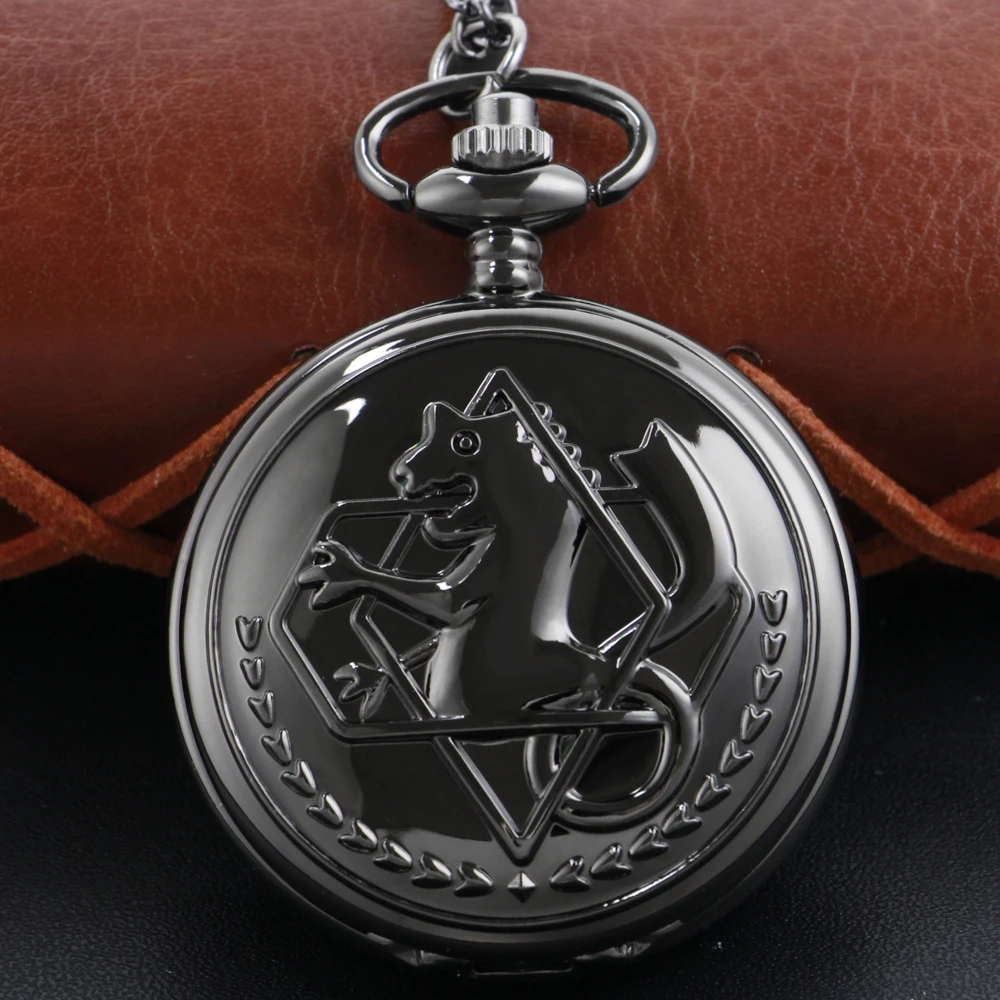 Black Animation Alchemy Pattern Steam Punk Quartz Pocket Pocket Watch Men and Women Universal Decorative Jewelry Necklace Gift