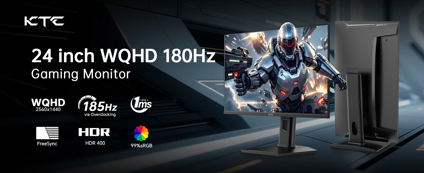 KTC 24-Zoll-Gaming-Monitor 180 Hz – 2K 1440P Computermonitore, schneller IPS-Monitor mit HDR 400, adaptiver Synchronisierung, bis zu 185 Hz H24T7 – Detail 1
