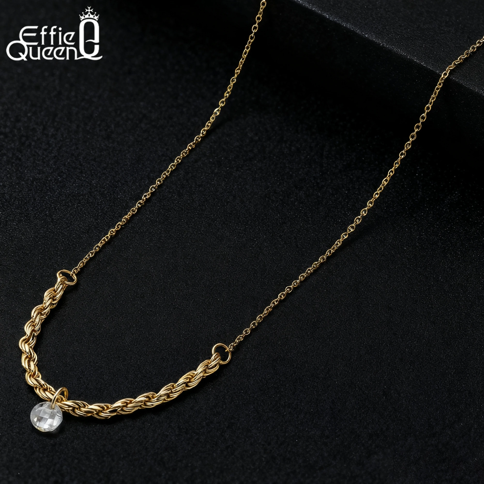 

EFFIE QUEEN 2025 Trend Necklace S925 Silver 14k Gold Round Zirconia Rope Chains Pendant Necklace for Women Neck Jewelry BQN26