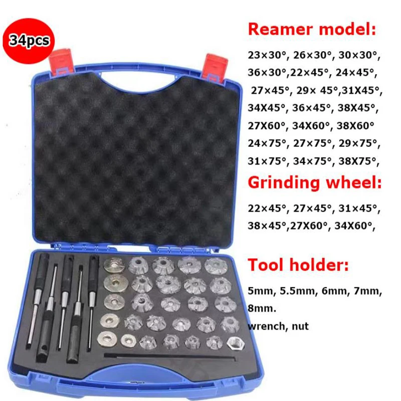

34Pcs Latest Automotive Valve Seat Reamer Set High Quality Valve Seat Repair Tool Grinding Wheel Hard Alloy Diamond Valve Seat T