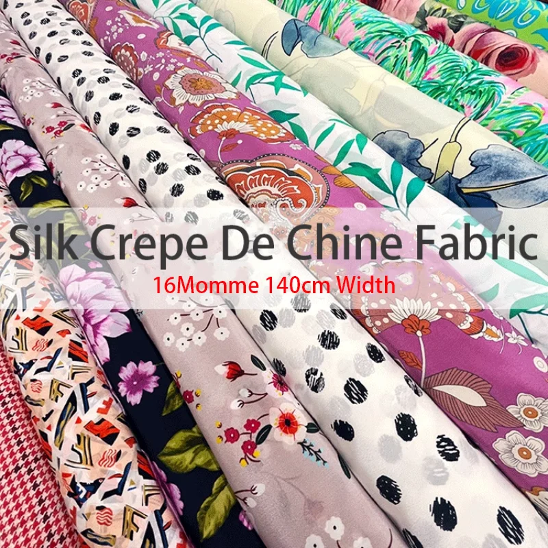 Silk Crepe De Chine Fabric by the Yard, Smooth Skin Friendly, 100% Mulberry Silk Fabric, Sewing DIY, Digital Printed, 140cm Widt