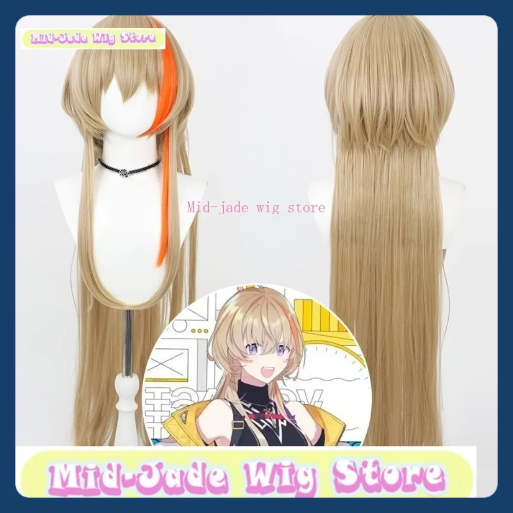 منتصف اليشم متجر شعر مستعار NIJISANJI Fura Kanato الشعر الطويل VTuber شعر مستعار تأثيري أنيمي لعبة لعب الأدوار هالوين ملابس تنكرية للحفلات الدعائم