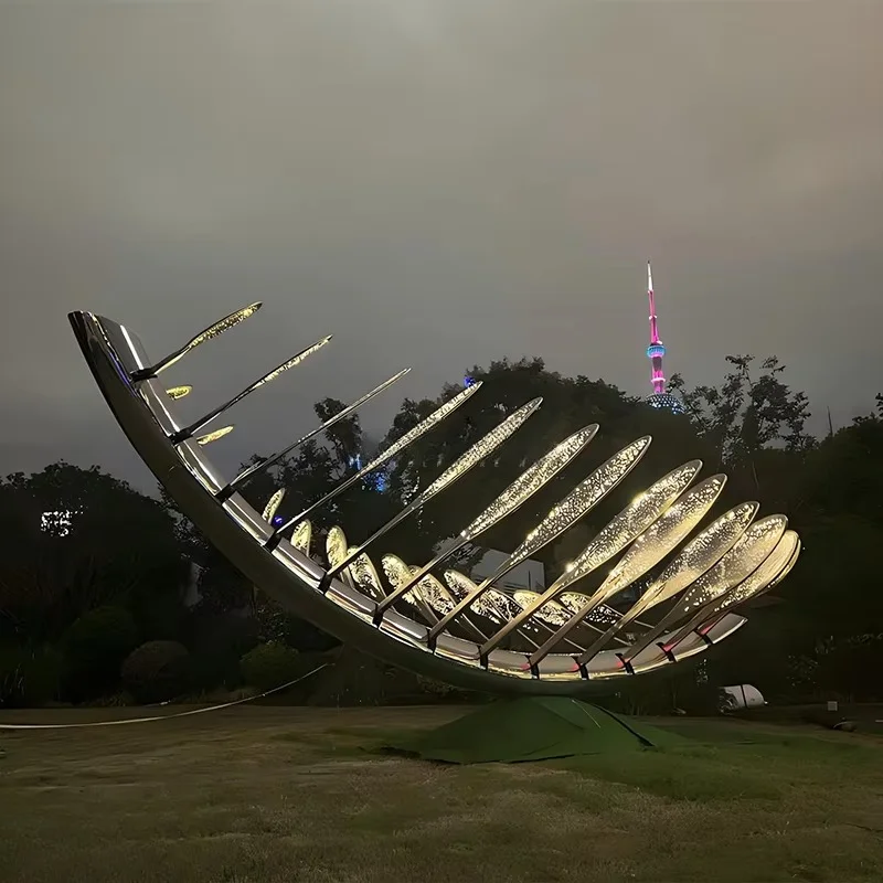 Abstract Sculpture Factory Outdoor Decorative Lighting Boat Stainless Steel Sculpture